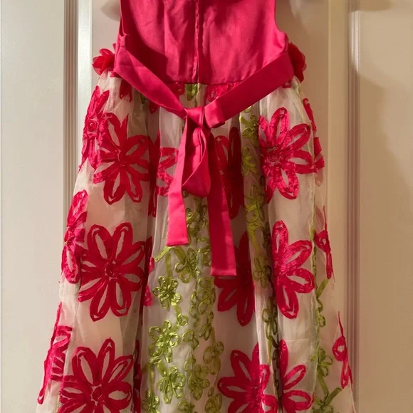 Rare Editions Vibrant Pink And Green Floral Dress Size 6 - Picture 6 of 15